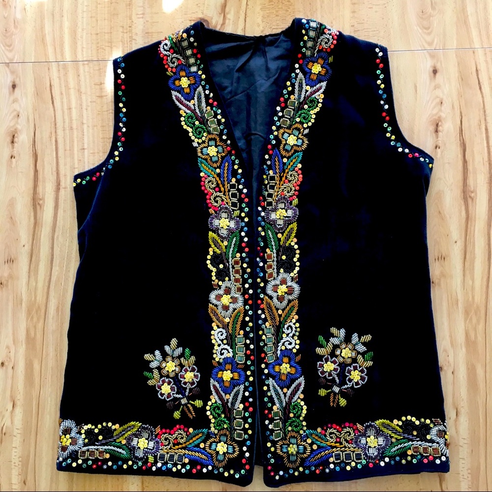 Black Velvet Vest Romanian Ethnic Folk Handmade